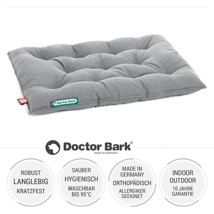 Ортопедичне собаче ліжко Doctor Bark Urban - для середніх собак, 70x50 см, сірий колір, Made in Germany. Можна прати до 95°C, міцне, для дому та вулиці.