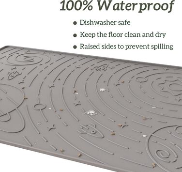 Підкладка під миску для собак та котів OHMO, 60x40 см, силіконова, неслизька, вологостійка, сіра