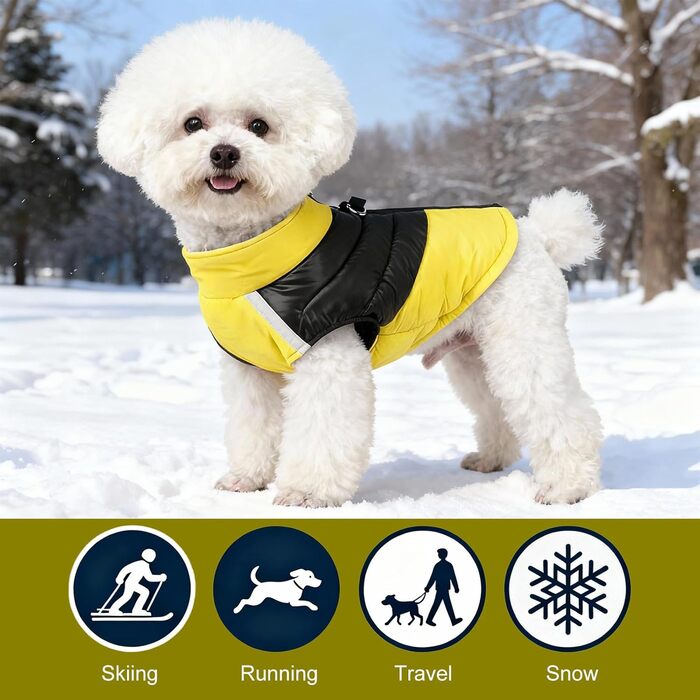 Жакети для собак маленьких та середніх порід, зимові, водонепроникні, з подвійним кільцем, для цуценят, вітрозахисні, для катання на лижах, накидка, жилет, одяг (жовтий, M)