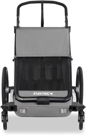 Фуктек Причіп для велосипеда Sportfux на 2 місця, сірий, з сумкою, відбивачами, ручкою-штовхачем, захистом від дощу та сонця, складний
