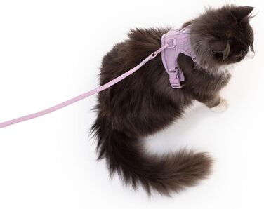 Шлейка для котів LucyBalu® Explorer з повідком | Безпечна шлейка з відділенням для AirTag | Lila XS/S