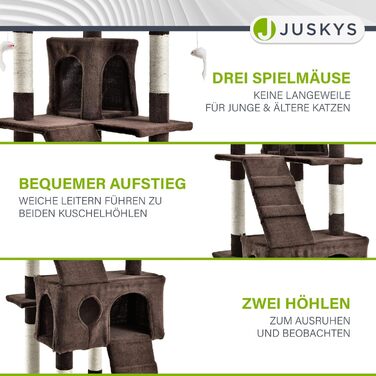 Дряпка для котів Juskys XXL Amy, 170 см, з будиночками, лежанками, драбинами і стовпами з сизалю, коричнева