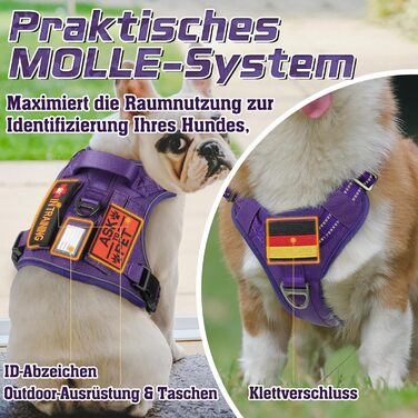 Нагрудник для собак Rabbitgoo середнього розміру, анти-тяга, регульований з ручкою, міцний, тактичний, з металевими пряжками для прогулянок (M, фіолетовий)