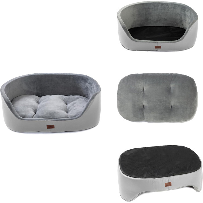 Кругле лежанка для собак середнього розміру Raikou, м'яка та зручна, з антиковзким покриттям. Підходить для собак та котів, сірого кольору (45 x 34 x 17 см)