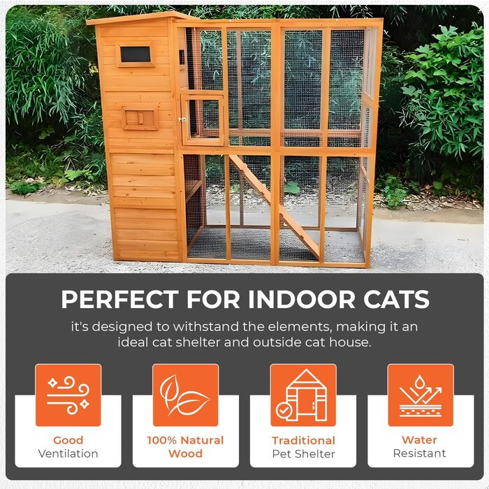 Кітложка InTheMarket з великим вольєром, повністю закрита, багатоповерховий будиночок, міцна конструкція, асфальтовий дах, 190 x 84 x 175 см