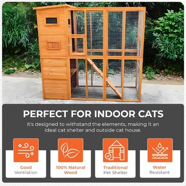 Кітложка InTheMarket з великим вольєром, повністю закрита, багатоповерховий будиночок, міцна конструкція, асфальтовий дах, 190 x 84 x 175 см