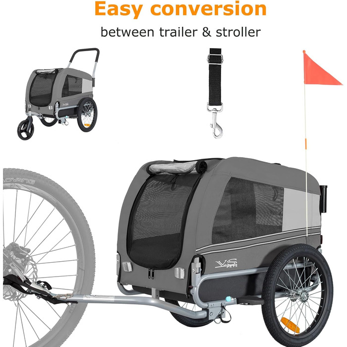 Універсальний візок-перевозник для собак Tiggo VS Pets Medium - 2в1 (велосипедний/біговий, сірий)