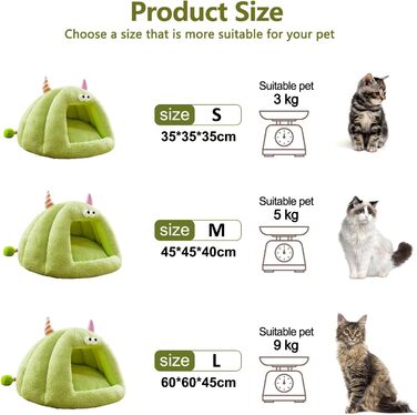 Кішка-будинок Galatée, тепле ліжко-будинок для котів та собак, м'яке ліжко для собак, затишний іглу для собак, миле картун-кімнатко для котів, ліжко для домашніх котів (L, Зелений) L Зелений