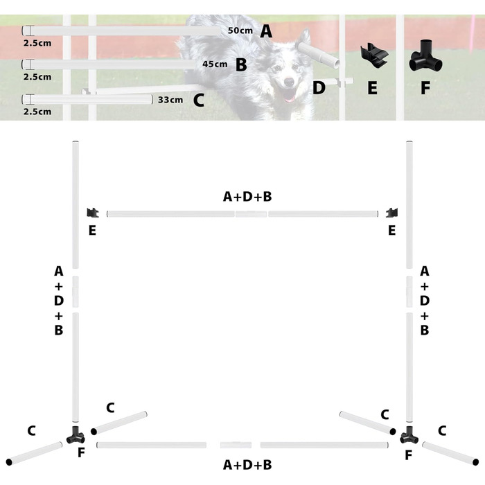 Набір для аджиліті Yardin Agility Set для собак: 4 перешкоди, регульована висота, стійки для слалому, сумка, тренувальний набір для собак, 104 x 70 x 101 см, білий
