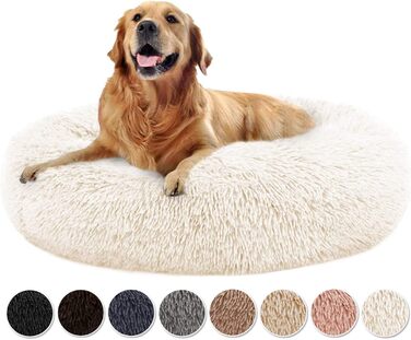 Кругле плюшеве ліжко для собак та котів, 50x50x20 см - Біле