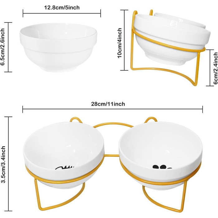 Підвищений годівниця для котів XIKAYA, нахилений на 15°, подвійний, зменшує навантаження на шийні хребти, запобігає розливанню, для котів та кошечок