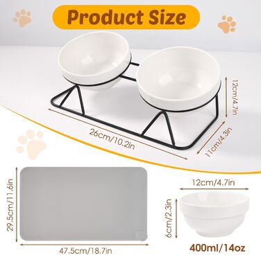 Набір мисок для котів Vikcvcs 2 шт. з кераміки, з металевим кріпленням та силіконовим підставкою, 15° нахил, ергономічна годівниця для котів та маленьких собак