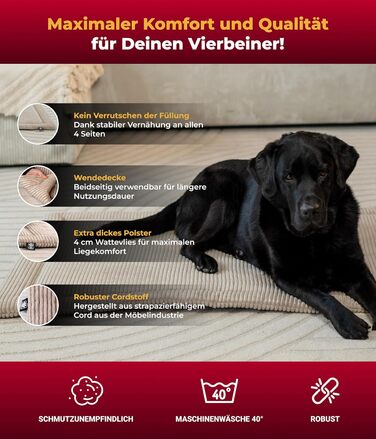 Килимок для собак HS-Hundebett® Cord з наповнювачем XS – Практичний килимок-трансформер – М'яка лежанка для собак – Комфортний відпочинок – Зелений, Made in DE, 75x115 см