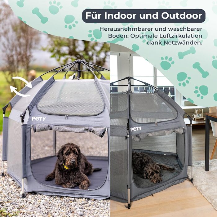 Клітка-переноска для собак Pety - 150 x 100 см, сіра. Переносне зоо-вольєр для відпочинку на природі та вдома. З сумкою та кілочками.