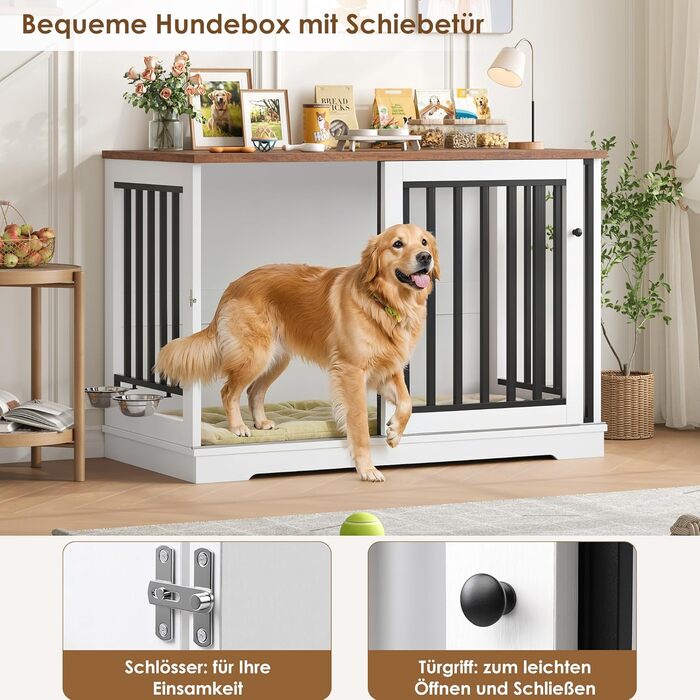 Клітка для собак FirFurd 120см: металева та дерев'яна, XXL, для дому, 120 x 90 x 60 см, коричнево-біла