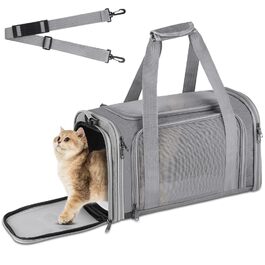 Складана переноска для собак VSSHE: транспортна сумка для котів та собак, ідеальна для подорожей, авто та літака. Легка, дихаюча переноска для маленьких та середніх тварин до 20lbs (сіра, велика)