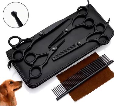 Набір ножиць для грумінгу собак, нержавіюча сталь, прямі, витончені та вигнуті ножиці