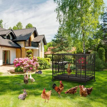 LOVMOR XL XXL Клітка для собак на колесах 121,9 см, міцна металева з унікальним амортизатором, 360° поворотна, з регульованими двома мисками та знімним піддоном, велика переноска для великих собак