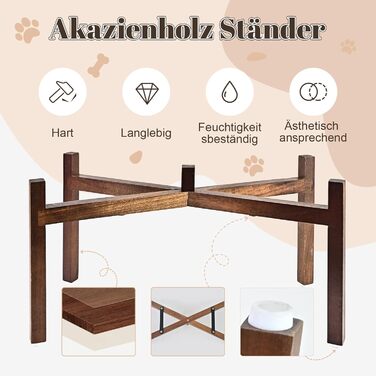 Миска для собак SpunkyJunky з кераміки, подвійна, піднята на підставці з акації, 1800 мл, сіра