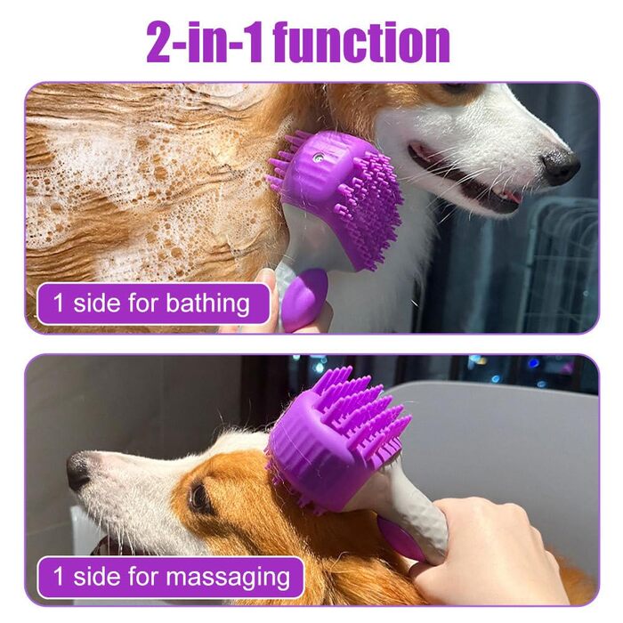 Щітка для миття собак 2-в-1 з дозатором миючого засобу 200мл, масажна щітка з ручкою для короткої та довгої шерсті (Блакитна)