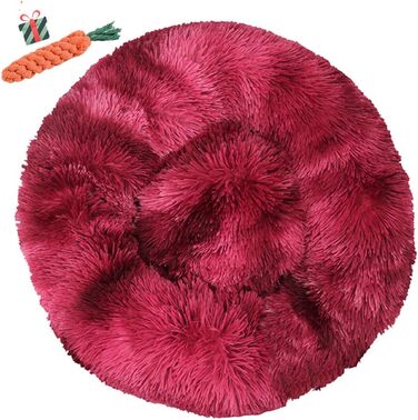 Кругле ліжко для собак FANSU з м'якого плюшу, ковзаюча база, ліжко для котів, розмір та колір обираються (70см, Tie-Dye бордовий)