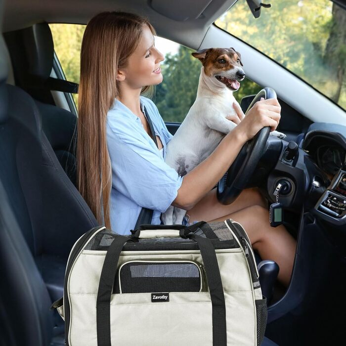 Транспортна сумка для котів та собак, дихаюча та складна, з регульованим плечовим ременем, знімний плюшевий матрац (Бежева, M)