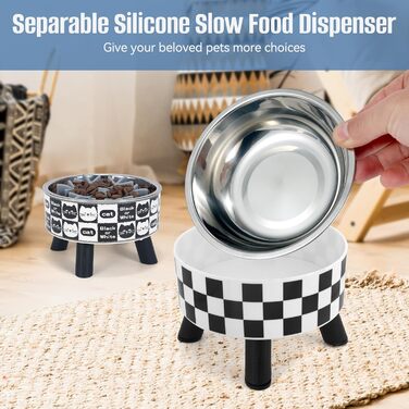 Набір з 2 мисок для котів з повільним годуванням, широкі, з нержавіючої сталі, пластикова підставка, силікон, повільний годівник, зручні для вусів, миска для води та корму для домашніх тварин, годівниця для котів