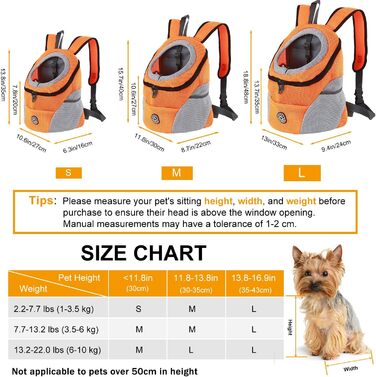 Шлейка-рюкзак для собак та котів, переноска для тварин, алюмінатор для дихання, водонепроникне дно, для подорожей та активного відпочинку (S, помаранчевий)