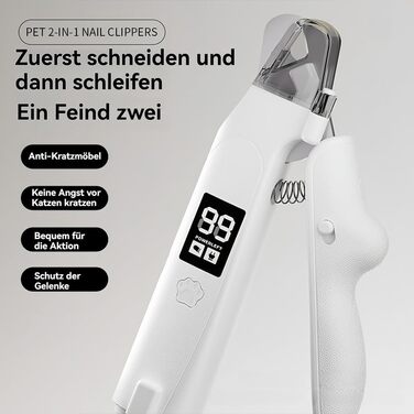 Триммер для когтів домашніх тварин 2-в-1 з LED-підсвічуванням Krallenschneider, з контейнером для збору, тихий мотор