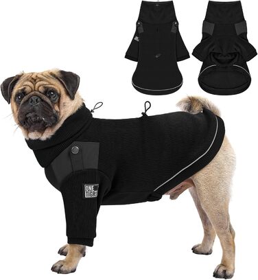 Пуловер для собак OneTigris, теплий флісовий одяг з петлями для ніг та отвором для повідка, зручний для вигулу, з високим коміром, з переробленого поліестеру, еластична куртка для собак, L, 20-30кг, чорний