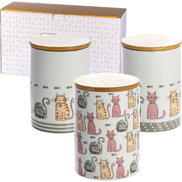 Набір контейнерів для зберігання SPOTTED DOG GIFT COMPANY з кераміки з кришкою, 3 шт. (1.2 л, котячий мотив)
