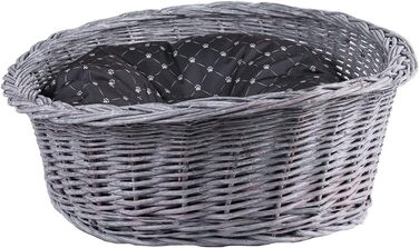 Корзина для собак та котів з плетеної лози, 80x60x26 см (Сірий/Чорний)