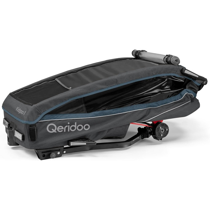 Qeridoo Kidgoo 1 Navy Blue - Причіп для велосипеда, прогулянковий візок для дітей, тренажер для ходьби, 38л, з амортизацією та ARS