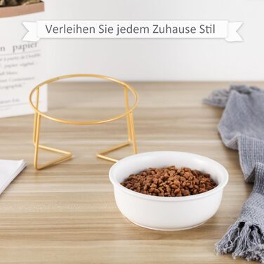 Підвищений набір мисок для собак та котів з підставкою - 2 шт. по 480 мл, кераміка, білий