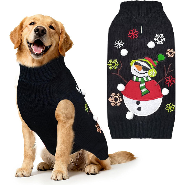 Святий Вечірній Пуловер для Собак, Милий Олень, Пуловер для Домашніх Улюбленців, Тепла Зима, Середні та Великі Собаки та Кішки (XXL) (XL, Чорний Сніговик)