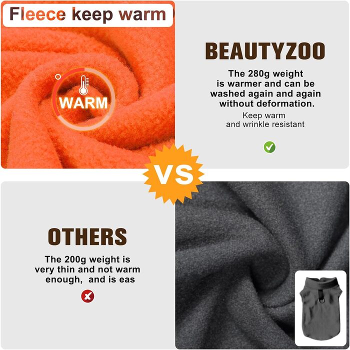 Теплий флісовий світшот для собак BeautyZoo з капюшоном та кишенею, для маленьких, середніх та великих собак, розмір M/L (спинка 46 см, груди 64 см, шия 38 см), помаранчевий