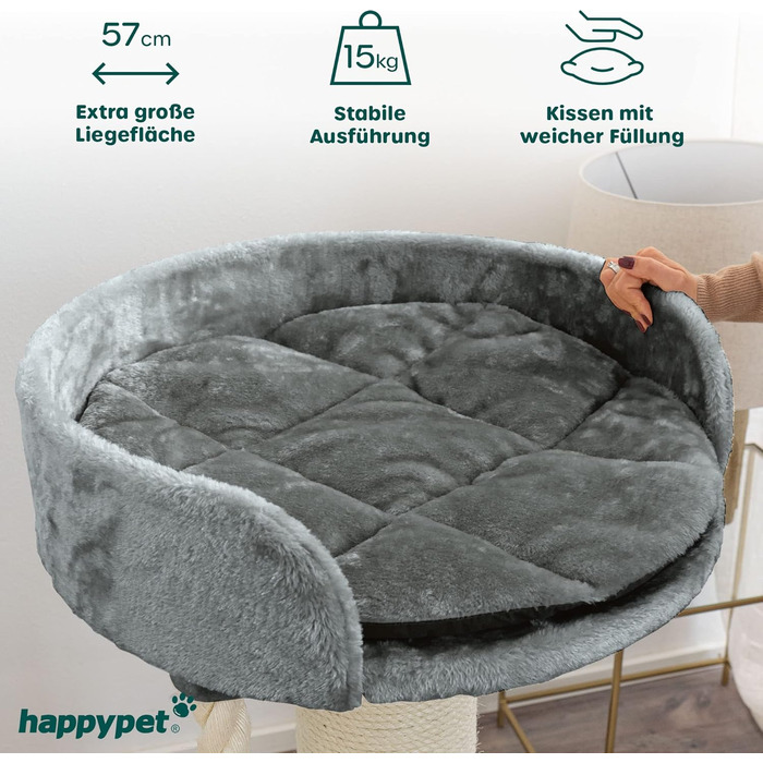 HAPPYPET Преміум Дряпальня 'Balu' для великих котів, стійка - котячий комплекс, кліматична драбина, для Мейн-кун, Регдолл, міцний сизаль, товсті стовпи 18 см, 100 см у висоту, сірий (BASIC)