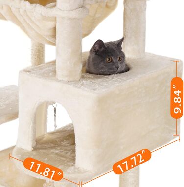 Котячий будиночок Heybly XXL 185,4 см, багаторівневий ігровий комплекс для великих домашніх котів з лежаком, плетеним кошиком, м'якою площею для відпочинку та стовпчиками для дряпання (бежевий)