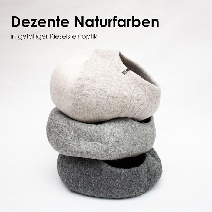 Преміум котяча печера LucyBalu® з фетру | Натуральне котяче ліжко з 100% пухкої вовни | Фетрова печера для котів ручної роботи в Непалі | Затишна котяча печера | 45x45x28 см | Білий