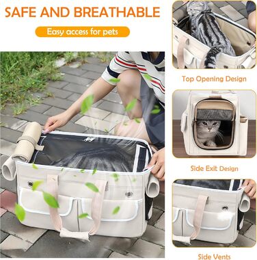 Транспортна переноска для котів та собак ALLSOPETS, складана, портативна, з м'якими кишенями, для подорожей, кемпінгу, хати, Бежева