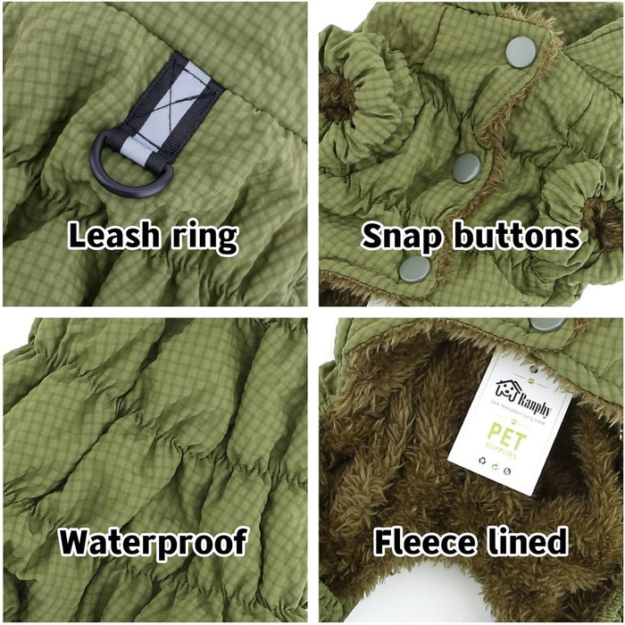 Зимовий теплий комбінезон для собак, водонепроникний, з флісовою підкладкою, для маленьких порід (Йоркширський тер'єр, Чихуахуа), XL, зелений