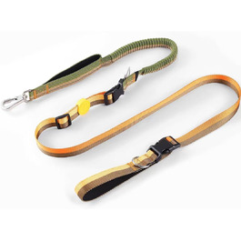 EVERKING 6-в1 повідок для собак з жилетним поясом – повідь для бігу та прогулянок для малих та великих собак – з 2 ручками, антишокова пружина, кріплення для авто, тягнуча повідець та альтернатива шлейці (Синій, Сірий) Синій, Хакі (Жовтий, Коричневий)