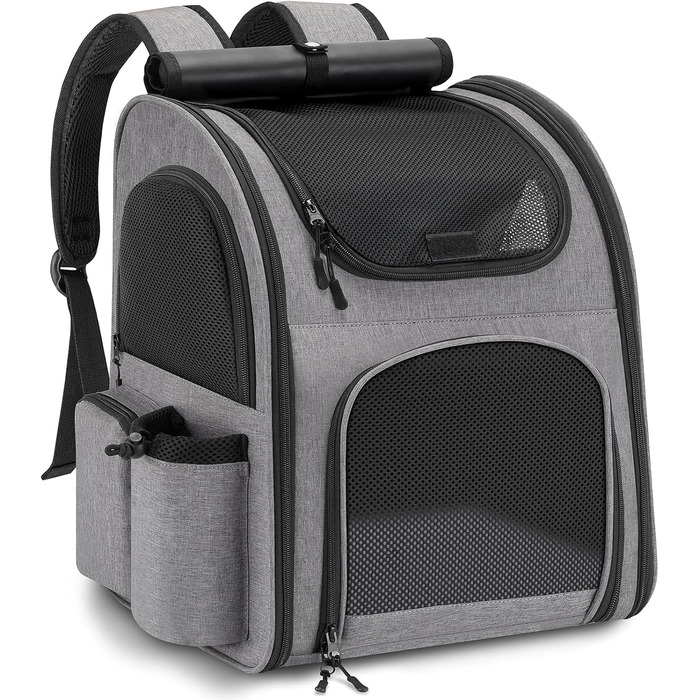 Рюкзак для тварин до 10 кг з сіткою, дихаючий, з лінійкою безпеки та килимком - сірий