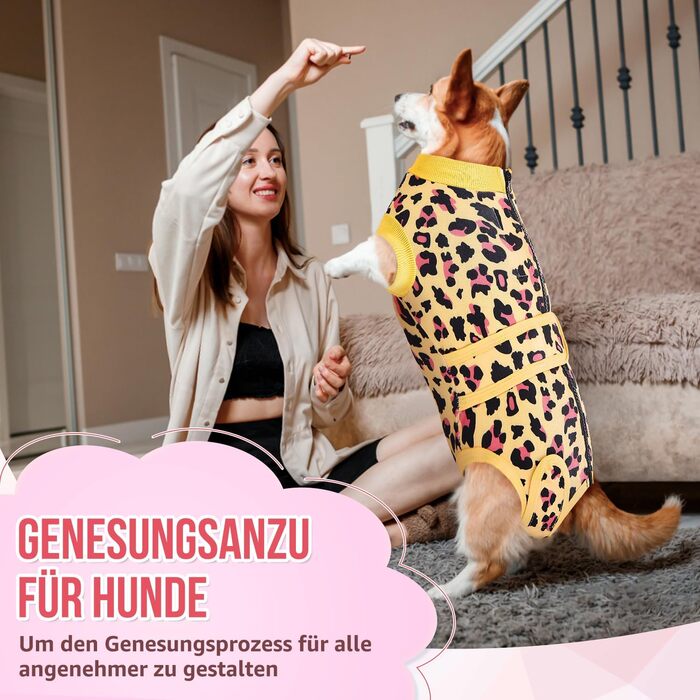 Захисний одяг для собак після операції: комбінезон з блискавкою та липучкою, анти-протікання та захист ран, дихаючий, жовтий (XXL)