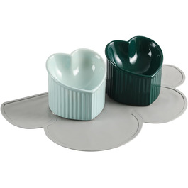 Набір мисок для котів Katzennapf Set: підняті миски, кераміка, проти ковзання, набір з 2 шт., зелений & темно-зелений