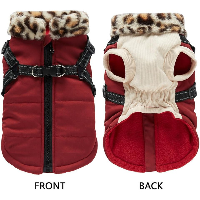 Зимова куртка для собак з інтегрованим нашийником, водо- та вітронепроникна, теплий одяг для цуценят та собак малих та середніх порід для активного відпочинку на відкритому повітрі (червона, S)