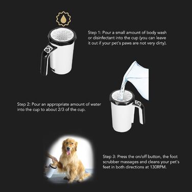 Автоматичний мийник лап для собак середніх та великих порід – двосторонній, з м'якою силіконовою щіткою (чорно-білий)