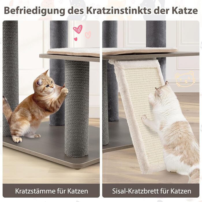 Дерев'яний кігтеточки для котів COSTWAY 151 см з платформами, печерею та іграшкою, сірий. Кліматичний комплекс для котів, кігтеточки-вежа, 58 x 48 x 171 см