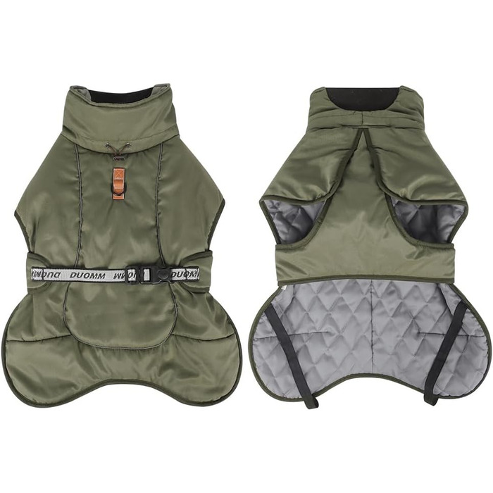 Водонепроникна тепла куртка для собак великих та середніх порід, зимова, з отвором для шлейки, світловідбиваючі смуги, зелена, 6XL