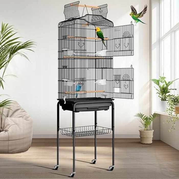 Клітка для птахів VIVOHOME на колесах із стільницею, 162 см, чорна